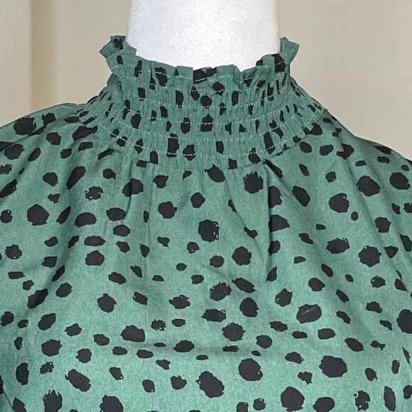 SHEIN Women's All Over Print Shirred Waist & Neck Balloon Sleeve Dress Sz Small - Picture 4 of 8